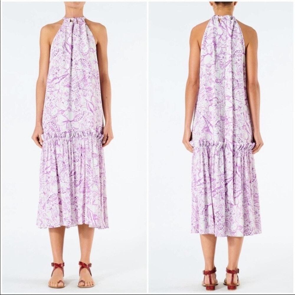 TIBI Isa Toile Tie Neck Midi Dress, NWT Lilac Purple Chill Modern Classic  Sz 8
